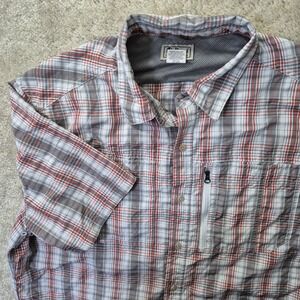 LL Bean Fishing Shirt Mens Large Red Plaid Performance Vented Outdoor Hiking Dad